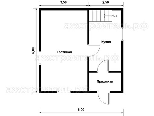 ДК-46 - каркасный дом 6х6 - планировка 1 этажа